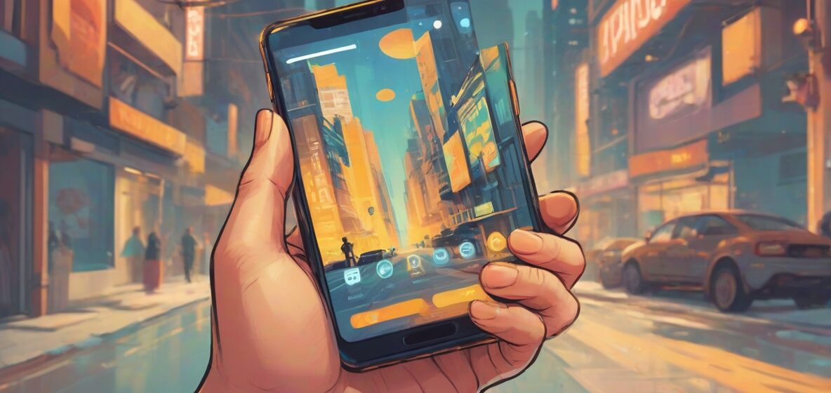 Ilustracja nowoczesnego smartfona w dłoni osoby, wyraźnie widoczna na pierwszym planie. Ekran telefonu pokazuje powiadomienie o przychodzącym połączeniu, z rozmytym tłem, co podkreśla skupienie na telefonie.