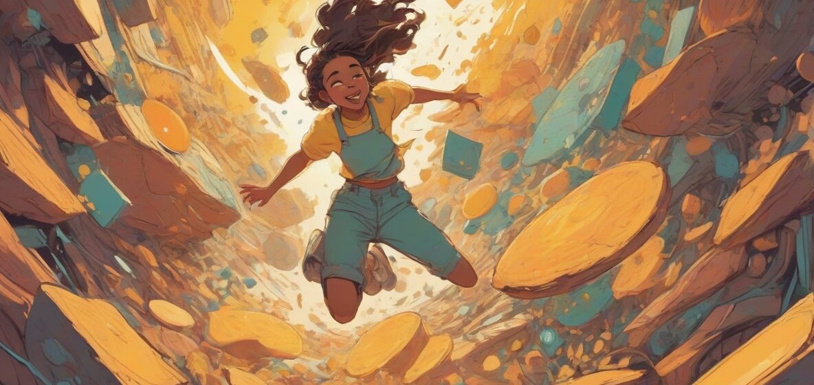 Ilustracja przedstawiająca osobę łapiącą coś istotnego we śnie, z naciskiem na moment złapania. Scena jest współczesna, podkreślając symbolikę kontroli i osiągnięcia.