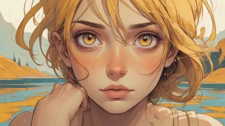 Ilustracja przedstawiająca smutne oczy, wyraźnie widoczne i zajmujące większą część kadru, przekazujące głębokie emocje i refleksję. Oczy powinny być głównym punktem, oddając poczucie melancholii i introspekcji.