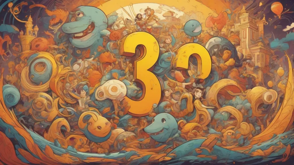 Ilustracja liczby trzy, wyraźnie widoczna na pierwszym planie, symbolizująca harmonię i jedność. Liczba jest przedstawiona w nowoczesnym, artystycznym stylu, oddającym jej mistyczną i znaczącą istotę.