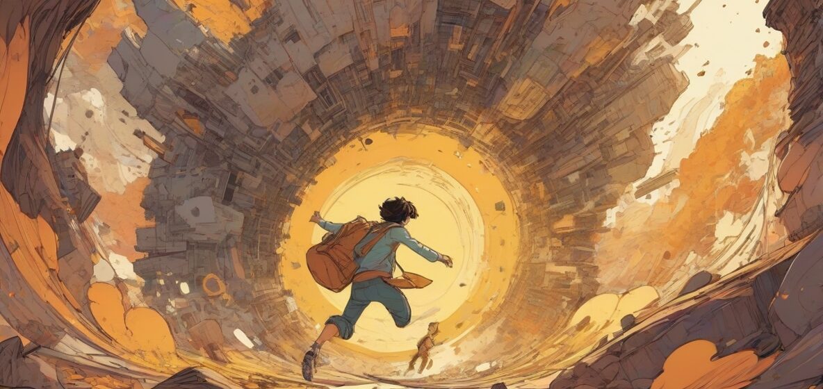 Ilustracja wyłomu, reprezentująca transformacyjną zmianę. Wyłom jest wyraźnie widoczny na pierwszym planie, symbolizując przełom lub nową możliwość.