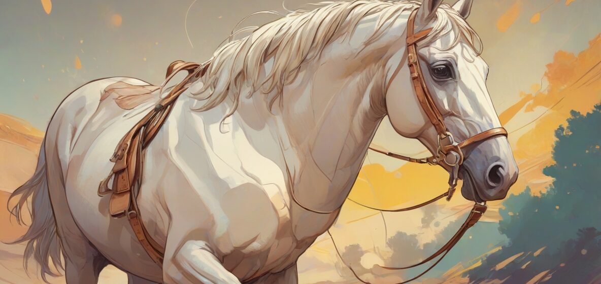 Ilustracja uzdy wyraźnie pokazanej na pierwszym planie. Uzda jest szczegółowa i zajmuje większość kadru, podkreślając jej znaczenie. Tło jest minimalistyczne, zapewniając, że uwaga skupia się na samej uzdzie.