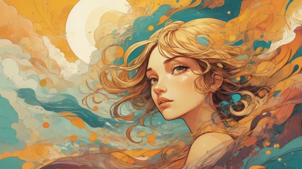 Ilustracja ulotnego widzenia lub majaka w śnie, symbolizującego ukryte pragnienia lub lęki. Wizja jest abstrakcyjna i efemeryczna, z poczuciem tajemnicy, uchwytująca istotę podświadomych myśli.