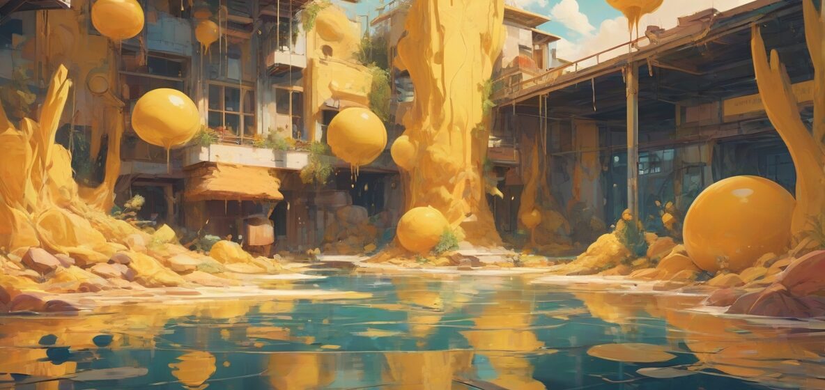 Ilustracja płynu w nowoczesnym otoczeniu, wyraźnie widoczna na pierwszym planie. Płyn powinien być dobrze widoczny, zajmując większość kadru, z naciskiem na jego formę i strukturę.