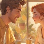 Ilustracja nowoczesnej pary prowadzącej intymną rozmowę, zbliżenie, współczesny europejski kontekst, subtelne emocje, naturalna mimika, miękkie eleganckie światło.