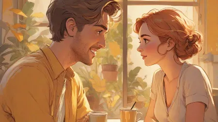 Ilustracja nowoczesnej pary prowadzącej intymną rozmowę, zbliżenie, współczesny europejski kontekst, subtelne emocje, naturalna mimika, miękkie eleganckie światło.