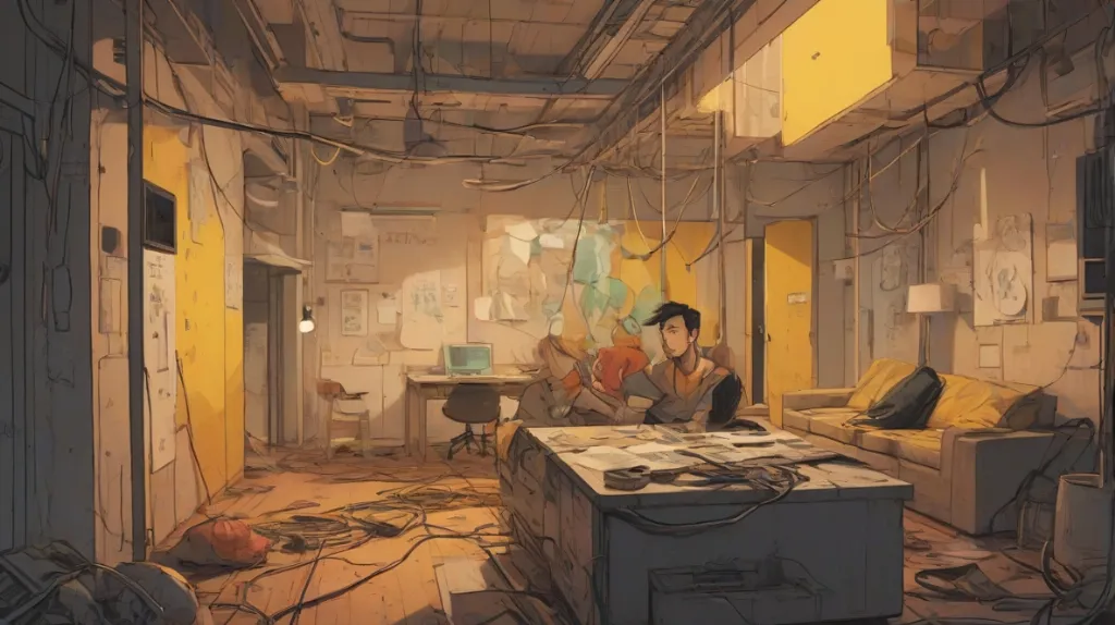 Ilustracja nowoczesnej symbolicznej sceny odcięcia, z przerwanym połączeniem pokazanym na pierwszym planie poprzez wyraźnie odłączony kabel i napięty współczesny europejski klimat, minimalistyczna kompozycja, dramatyczne światło, silny emocjonalny nastrój.