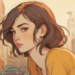 Ilustracja przedstawiająca nowoczesną młodą europejską kobietę na pierwszym planie, wyraźnie widoczną i dominującą w kadrze, z silnym, introspektywnym wyrazem twarzy symbolizującym odmowę stania się kimś innym, współczesny styl, minimalistyczne tło.