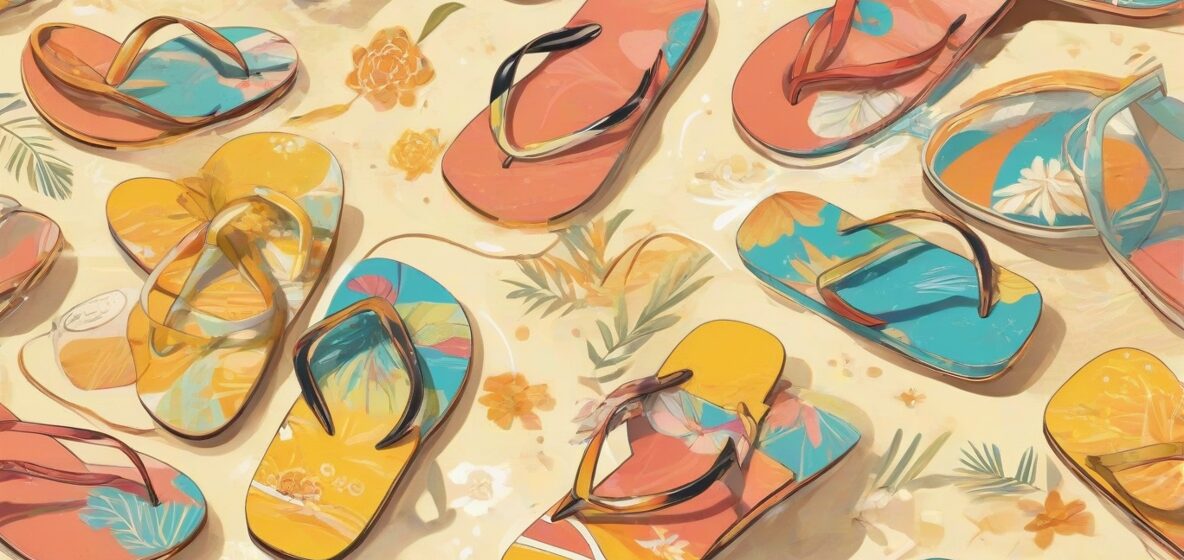 Ilustracja współczesnej pary klapek wyraźnie pokazanych, oddająca esencję relaksu i letniego klimatu.