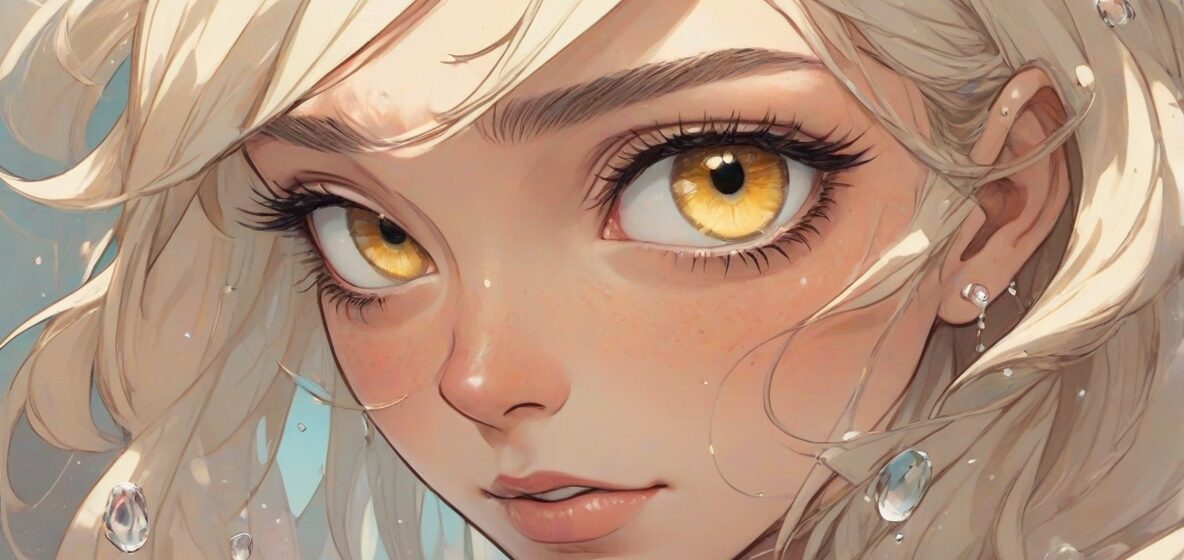 Ilustracja pojedynczej łezki umieszczonej na pierwszym planie. Łezka jest krystalicznie czysta i pięknie odbija światło, symbolizując głębokie emocje i wrażliwość. Skupienie na samej łezce, z minimalnymi elementami w tle.