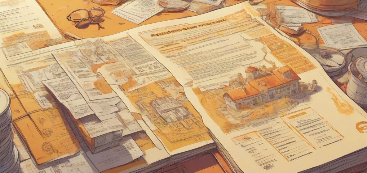 Ilustracja dokumentu podatkowego z nowoczesnej Europy, wyraźnie przedstawionego na pierwszym planie. Dokument zawiera pogrubiony tekst i oficjalne pieczęcie, reprezentując koncepcję opodatkowania w współczesnych czasach.