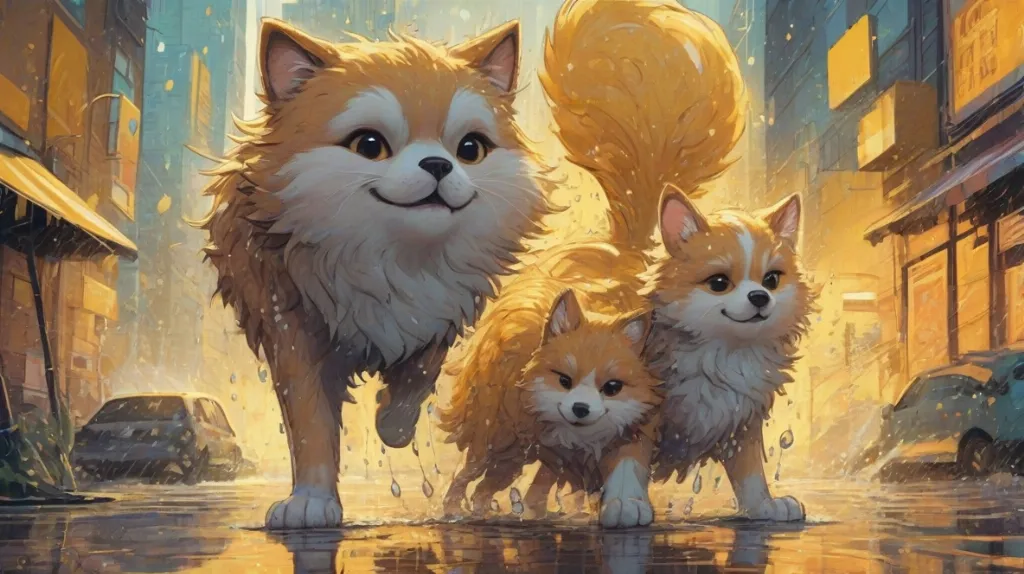 Ilustracja mokrego futerka, wyraźnie wyeksponowanego, ukazująca teksturę i połysk wilgoci.
