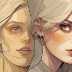 Ilustracja wewnętrznego konfliktu, współczesna europejska kobieta pokazana w zbliżeniu, podzielona kontrastującymi emocjami i nastrojem, jedna strona spokojna i opanowana, druga napięta i niepewna, dramatyczne oświetlenie, nowoczesna estetyka, nacisk na emocje, minimalistyczne tło.