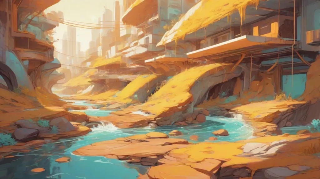 Ilustracja przedstawiająca zlewającą się ciecz tworzącą jeden gładki strumień we współczesnym otoczeniu, zbliżenie, nowoczesna estetyka, wyraźnie widoczne połączenie na pierwszym planie, minimalistyczne tło.