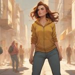 Ilustracja silnej determinacji, współczesna europejska kobieta na pierwszym planie, stojąca pewnie z wyrazem skupienia, dynamiczna postawa, nowoczesny ubiór, wyraźna i pewna mowa ciała, dramatyczne oświetlenie, minimalistyczne tło, postać zajmująca większą część kadru.