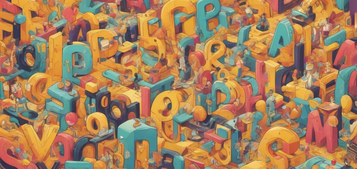 Ilustracja alfabetu w nowoczesnej, wyrazistej czcionce, każda litera żywo kolorowana i wyraźnie widoczna na prostym tle.