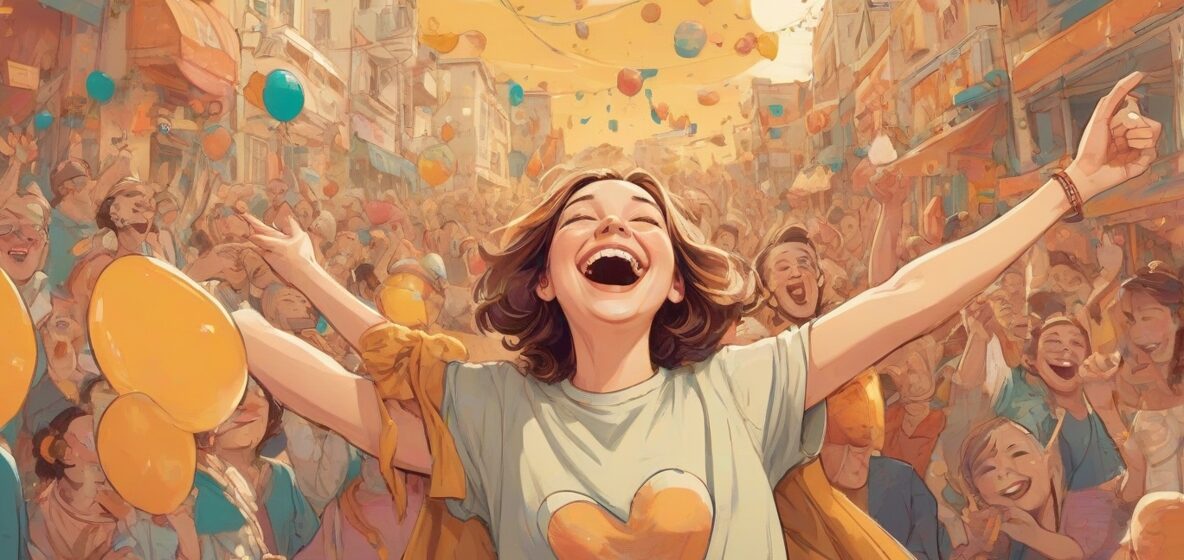 Ilustracja powinna przedstawiać osobę serdecznie się śmiejącą, oddającą istotę radości i szczęścia. Śmiech jest szczery i zaraźliwy, emanujący pozytywnością. Sceneria jest współczesna, odzwierciedlająca nowoczesną kulturę europejską.