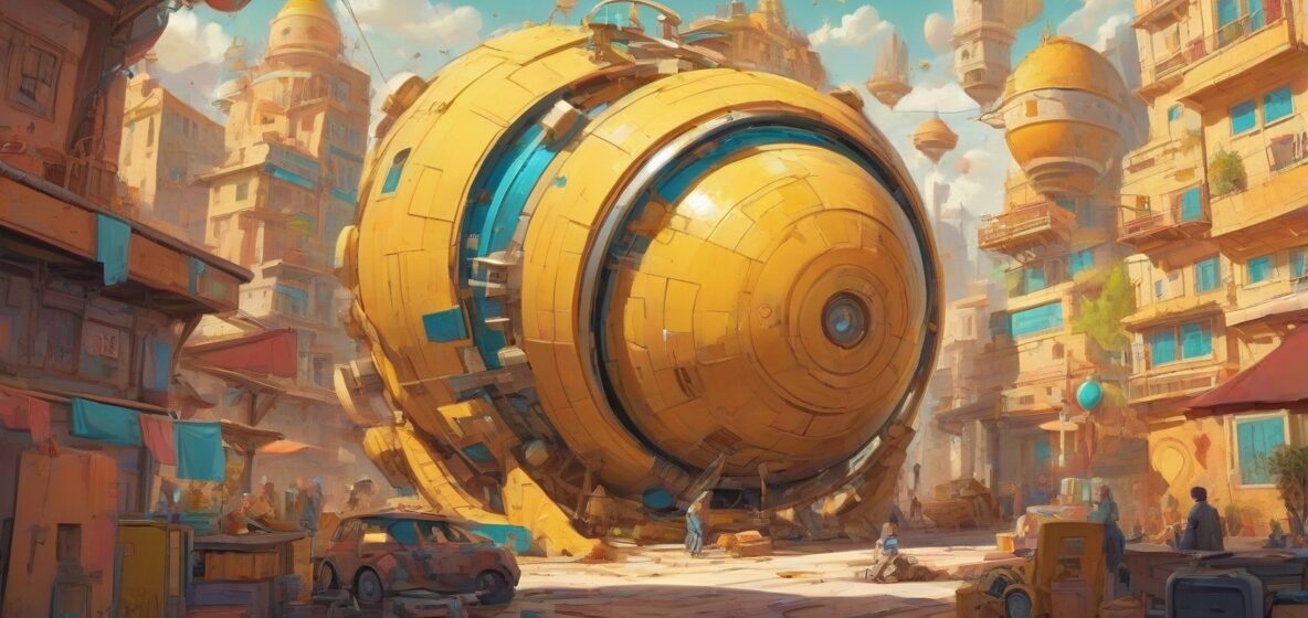 Ta ilustracja powinna przedstawiać duży, ciężki obiekt wyraźnie na pierwszym planie, symbolizujący ciężar i stabilność. Obiekt powinien być nowoczesny i abstrakcyjny, odzwierciedlając współczesny europejski design.